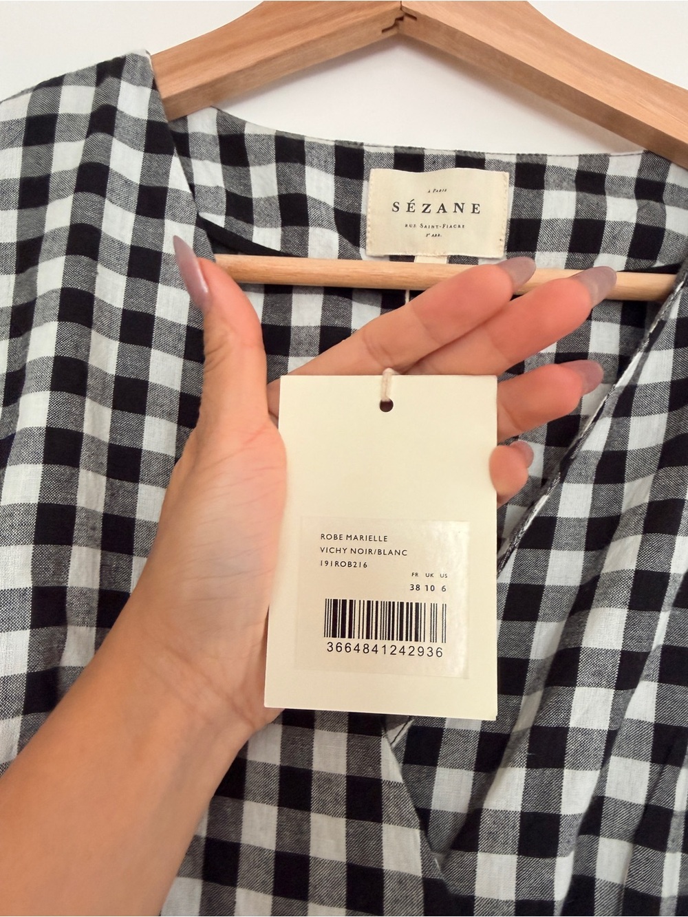 Sezane Marielle Gingham Wrap Midi Dress Black White Vichy Size US 6 NWT - Picture 5 of 6